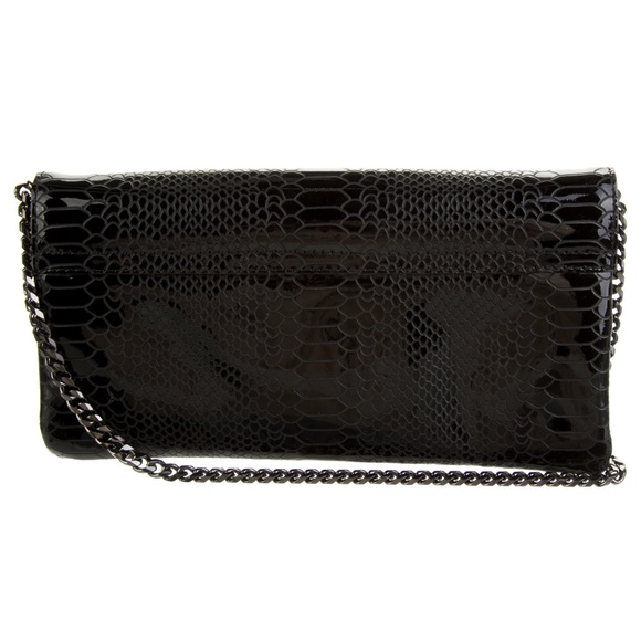 Casadei Patent Python Snakeskin Embossed Leather Clutch Black - Picture 4 of 16